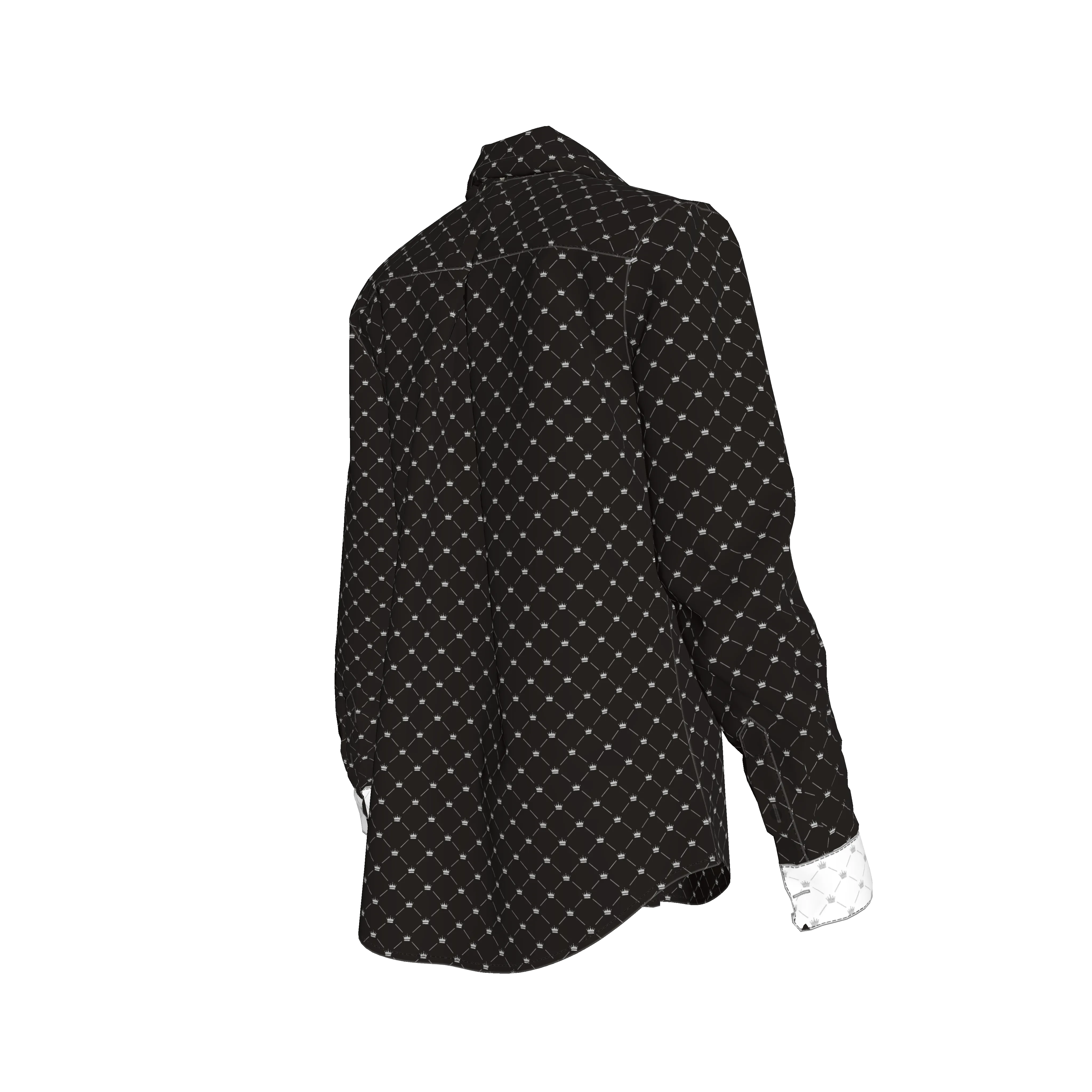 Crown and Lines Silver on Black Button Front Shirt