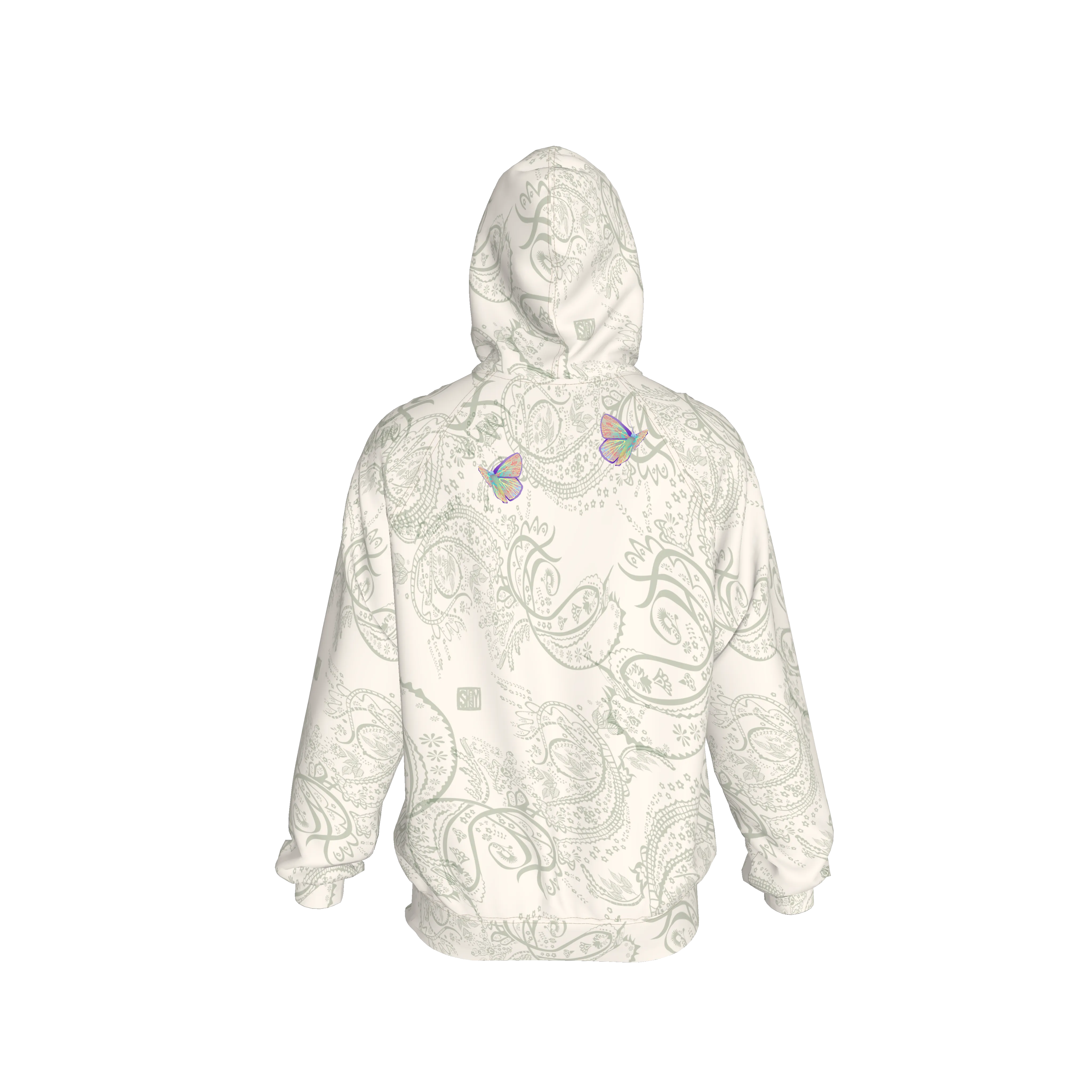 White Morpho Hoodie with Flower-headed butterfly