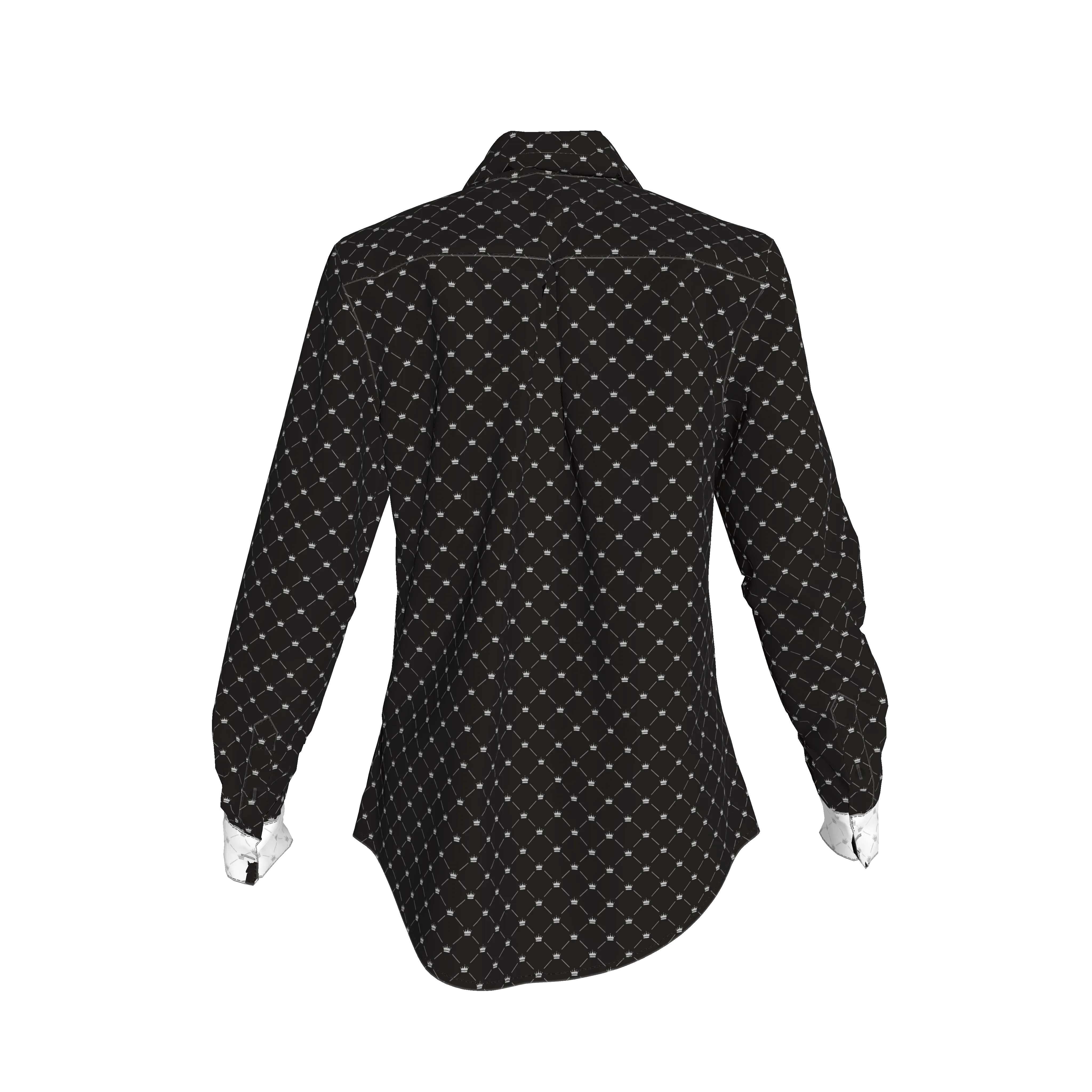 Crown and Lines Silver on Black Button Front Shirt