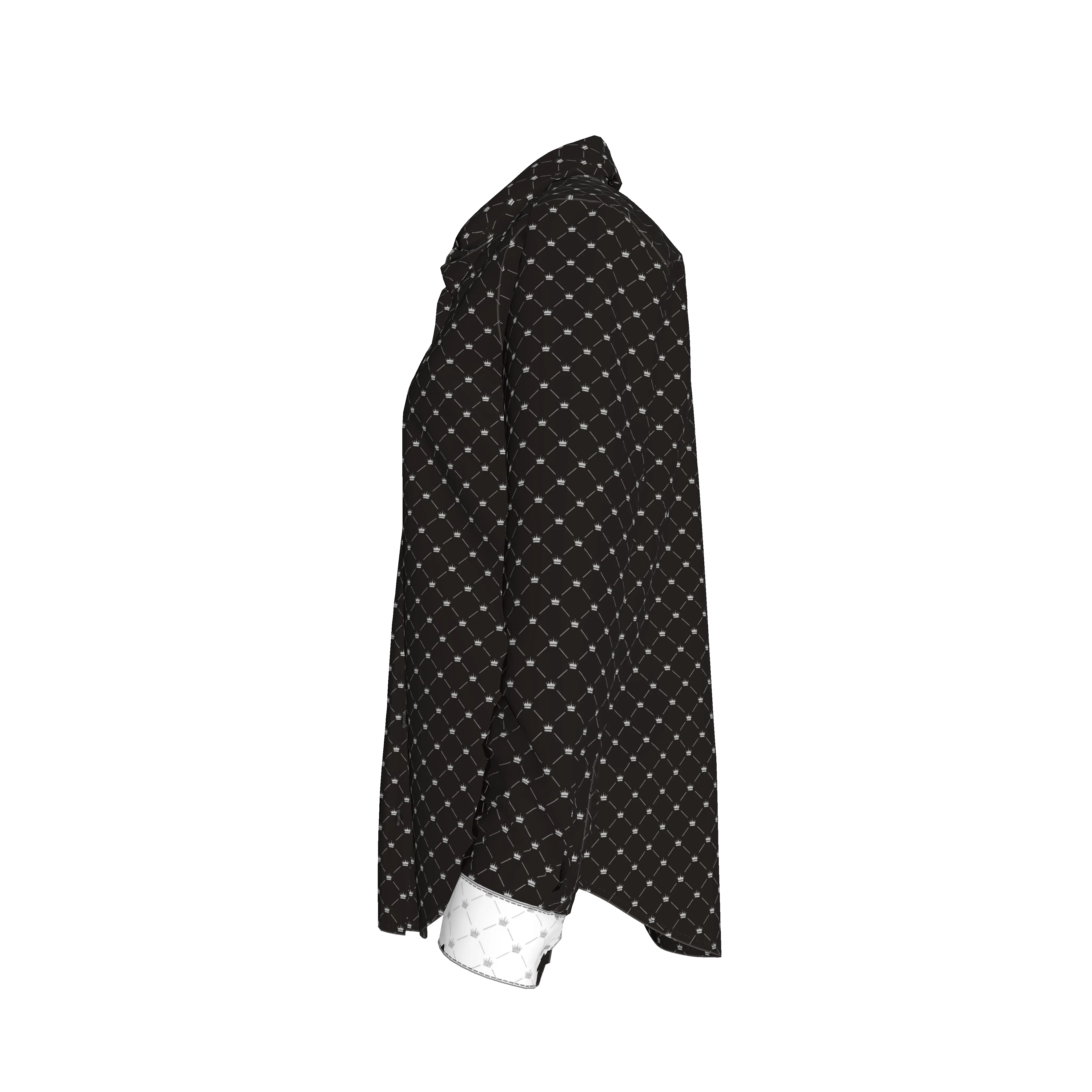 Crown and Lines Silver on Black Button Front Shirt