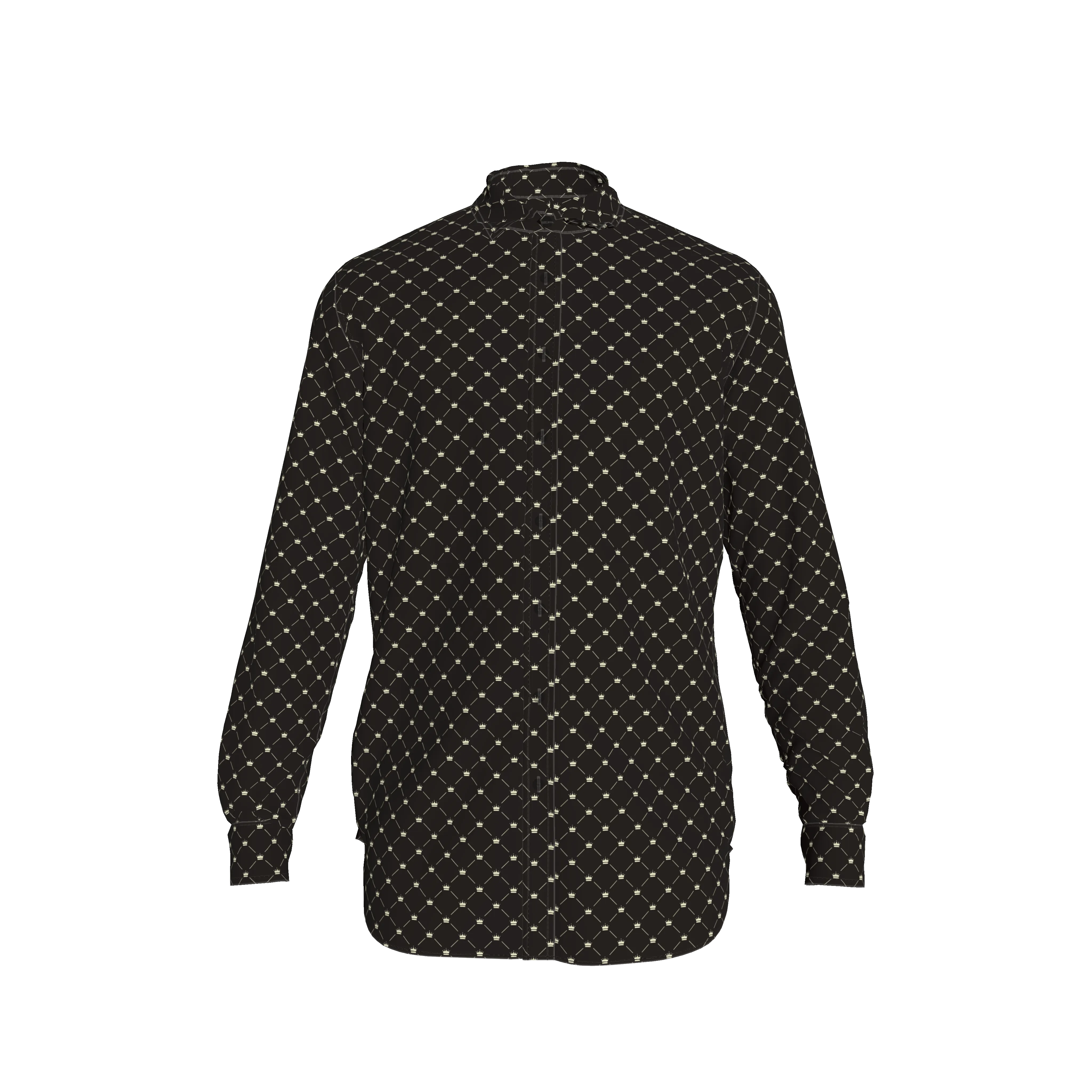 Crown and Lines Silver on Black Structured Linen Dress Shirt