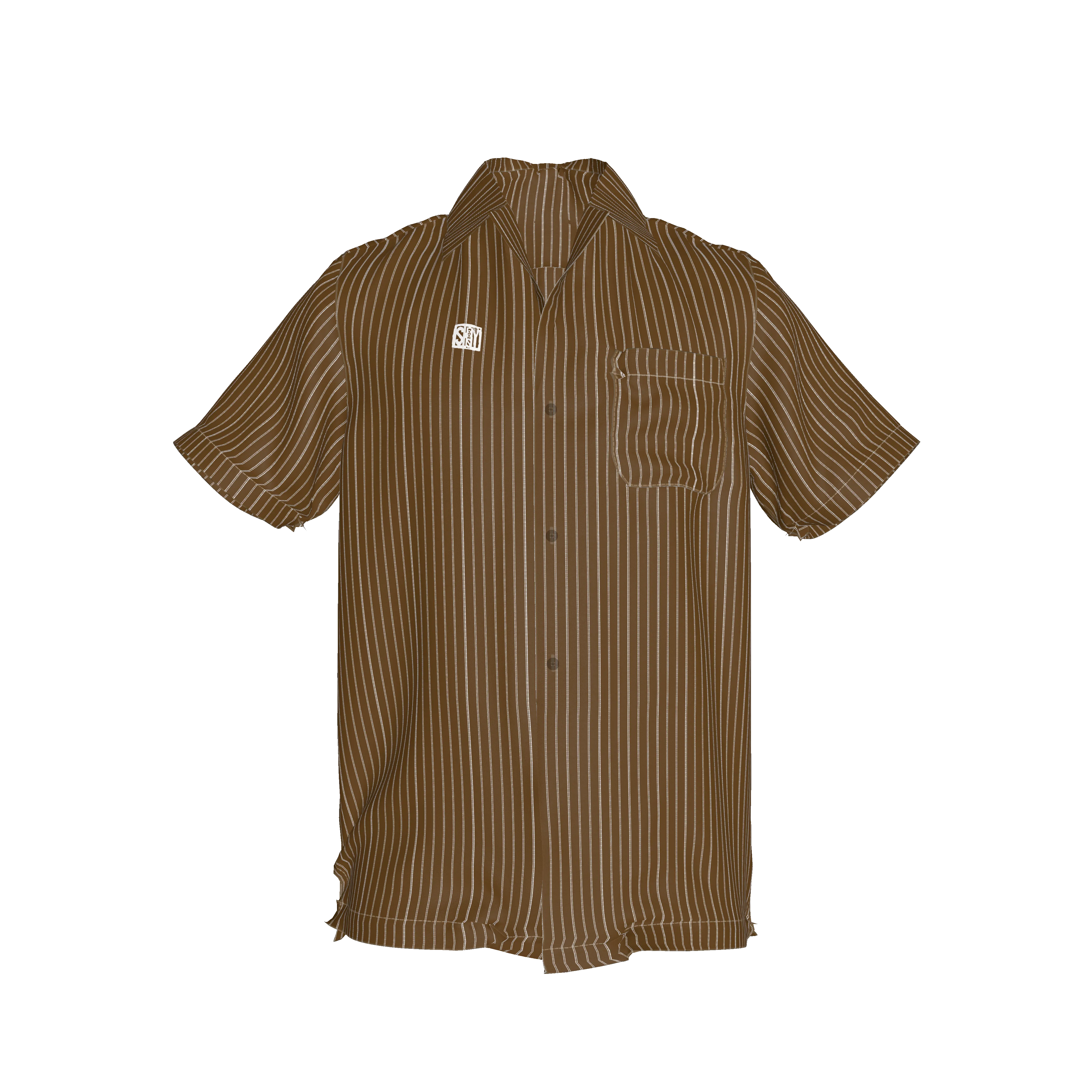 Brown Trim with White Pinstripe Short Sleeve Men’s Shirt with Collar