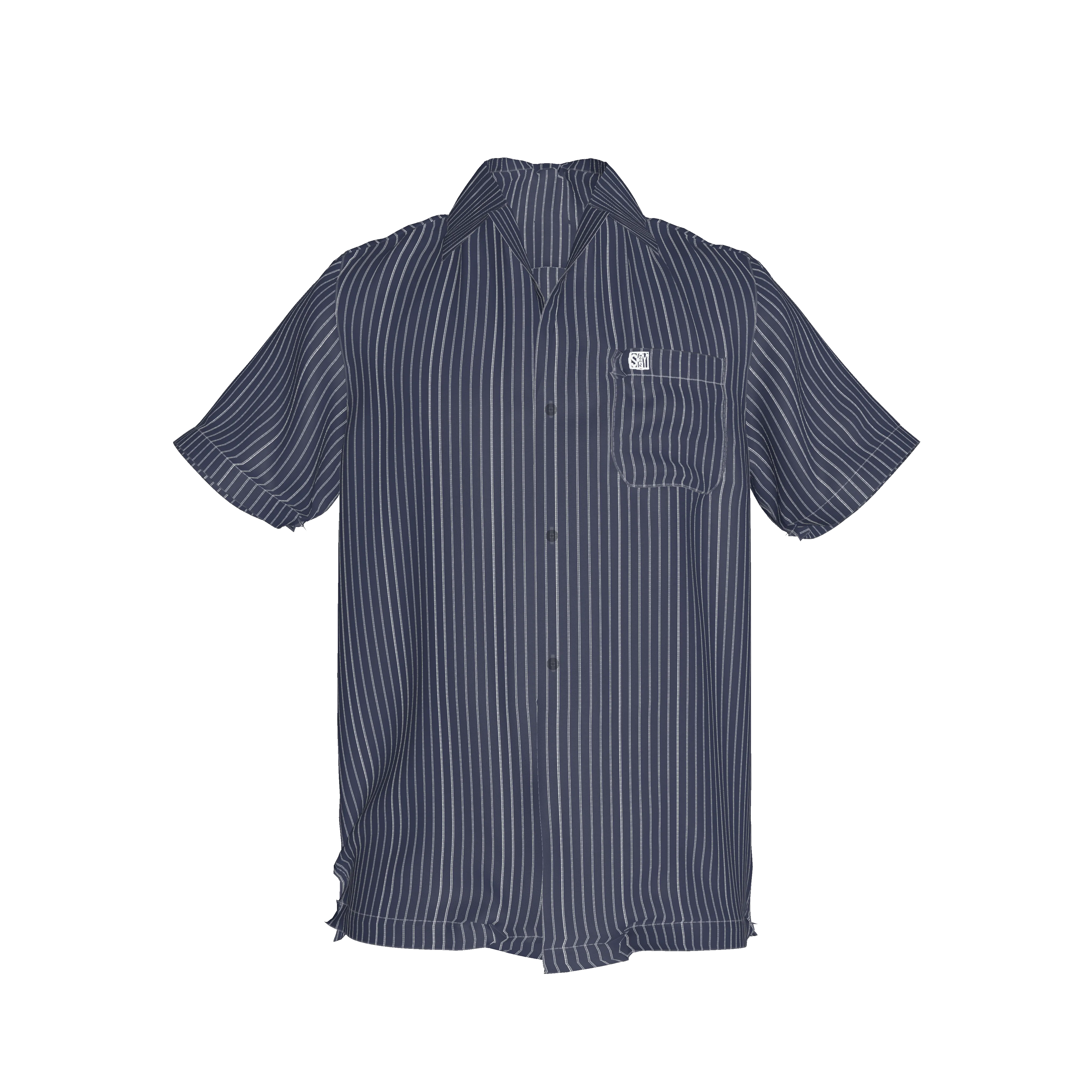 White on Dk Blue Pinstriped Short Sleeve Men’s Shirt with Collar