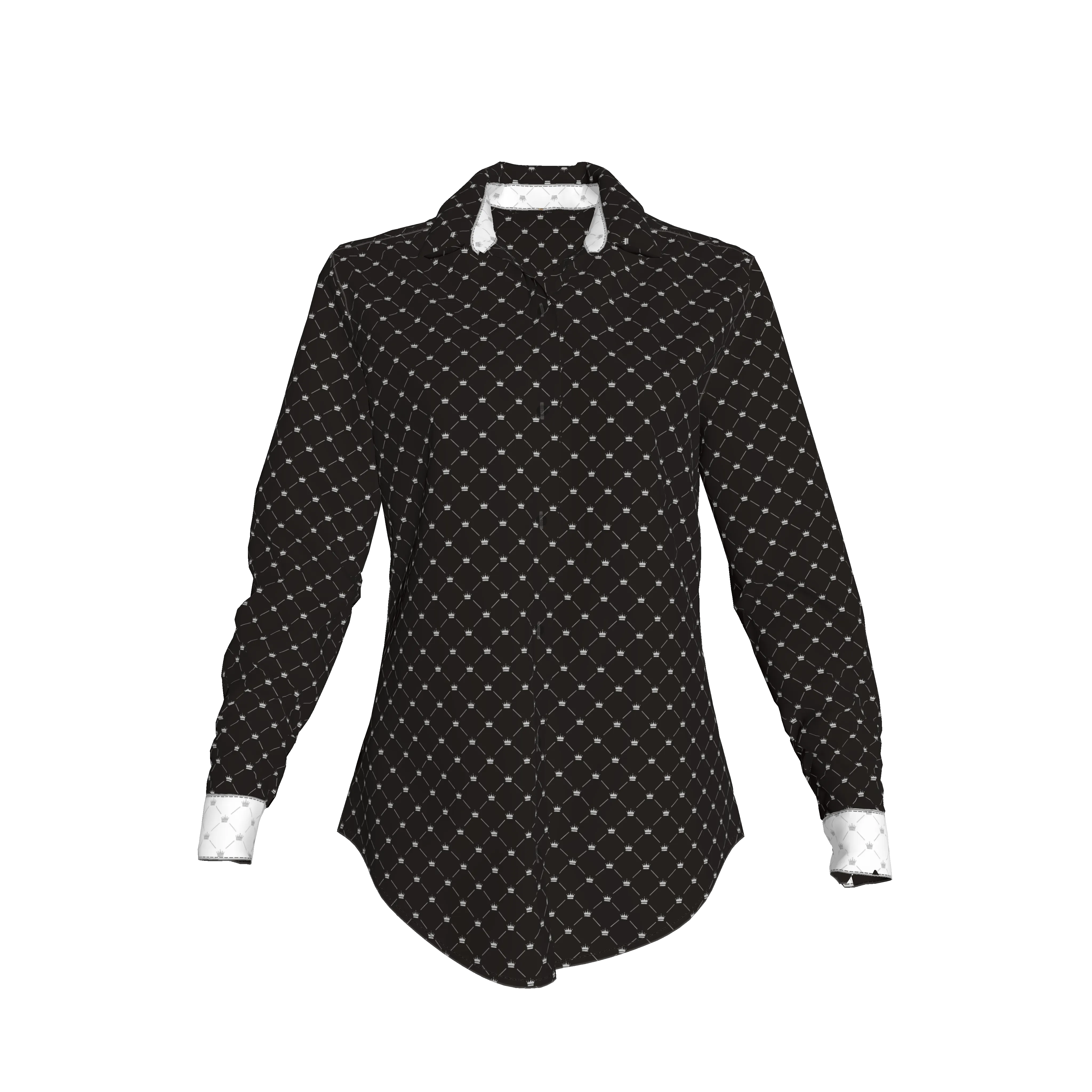 Crown and Lines Silver on Black Button Front Shirt