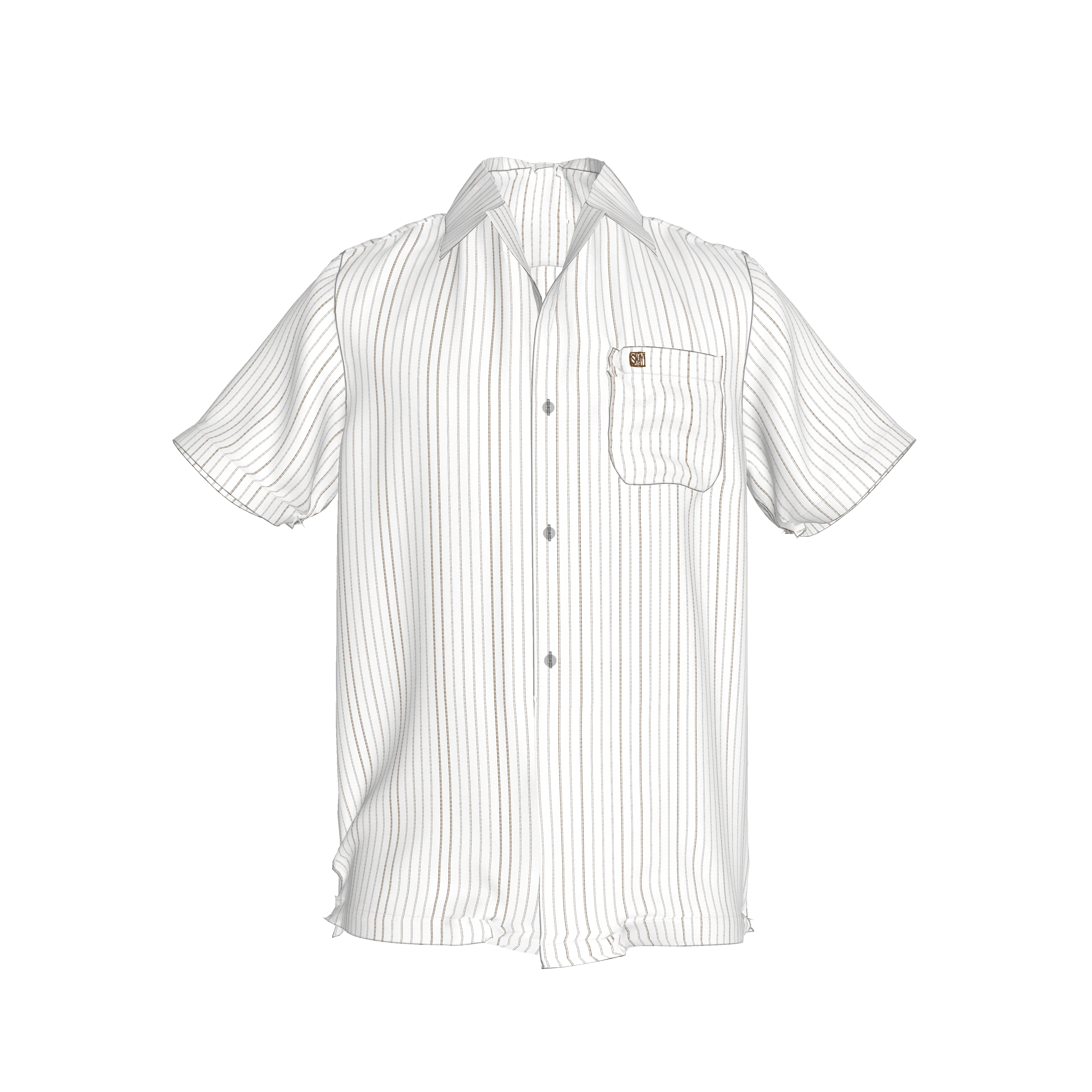 White on Black Trim Pinstripe on Short Sleeve Men’s Shirt with Collar