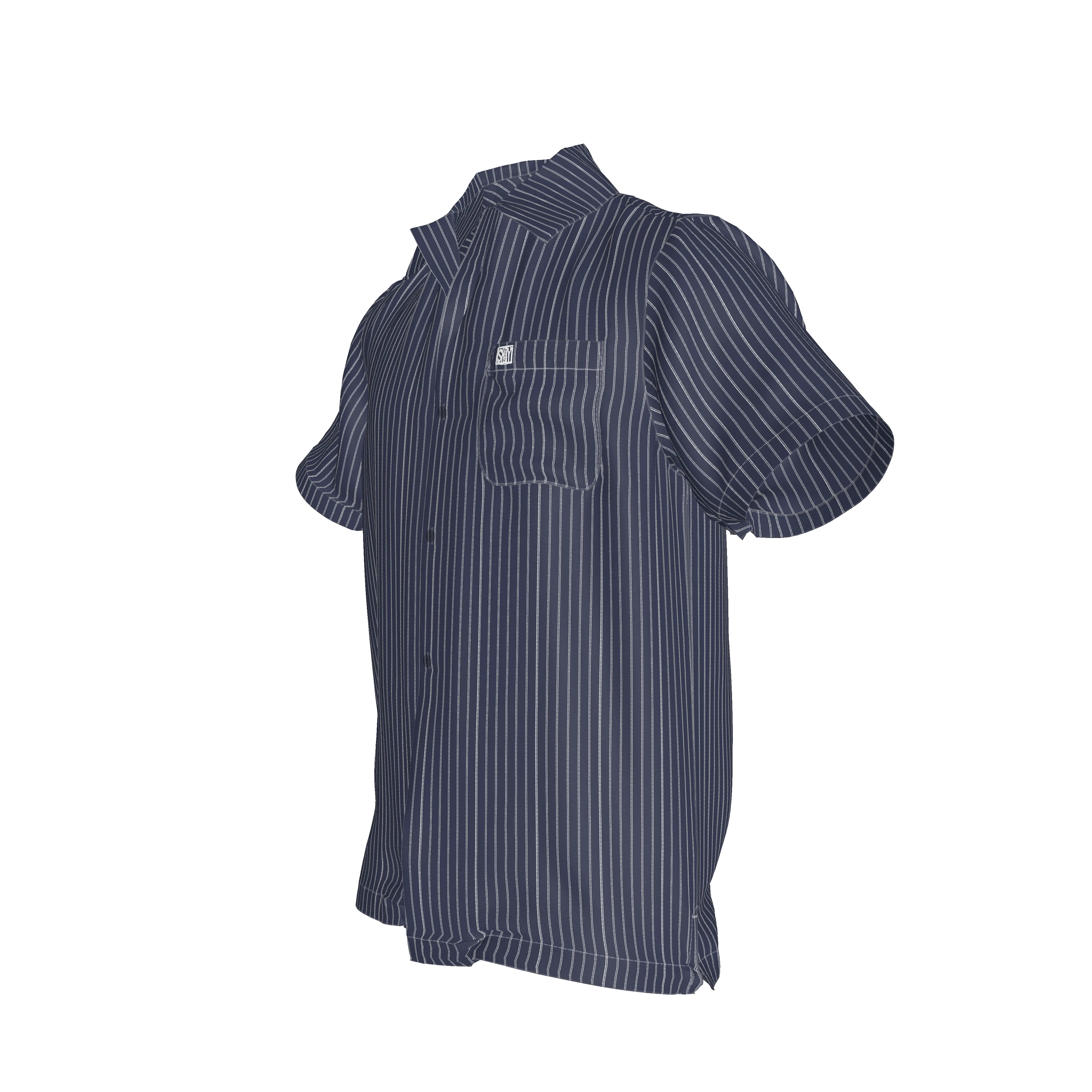 White on Dk Blue Pinstriped Short Sleeve Men’s Shirt with Collar
