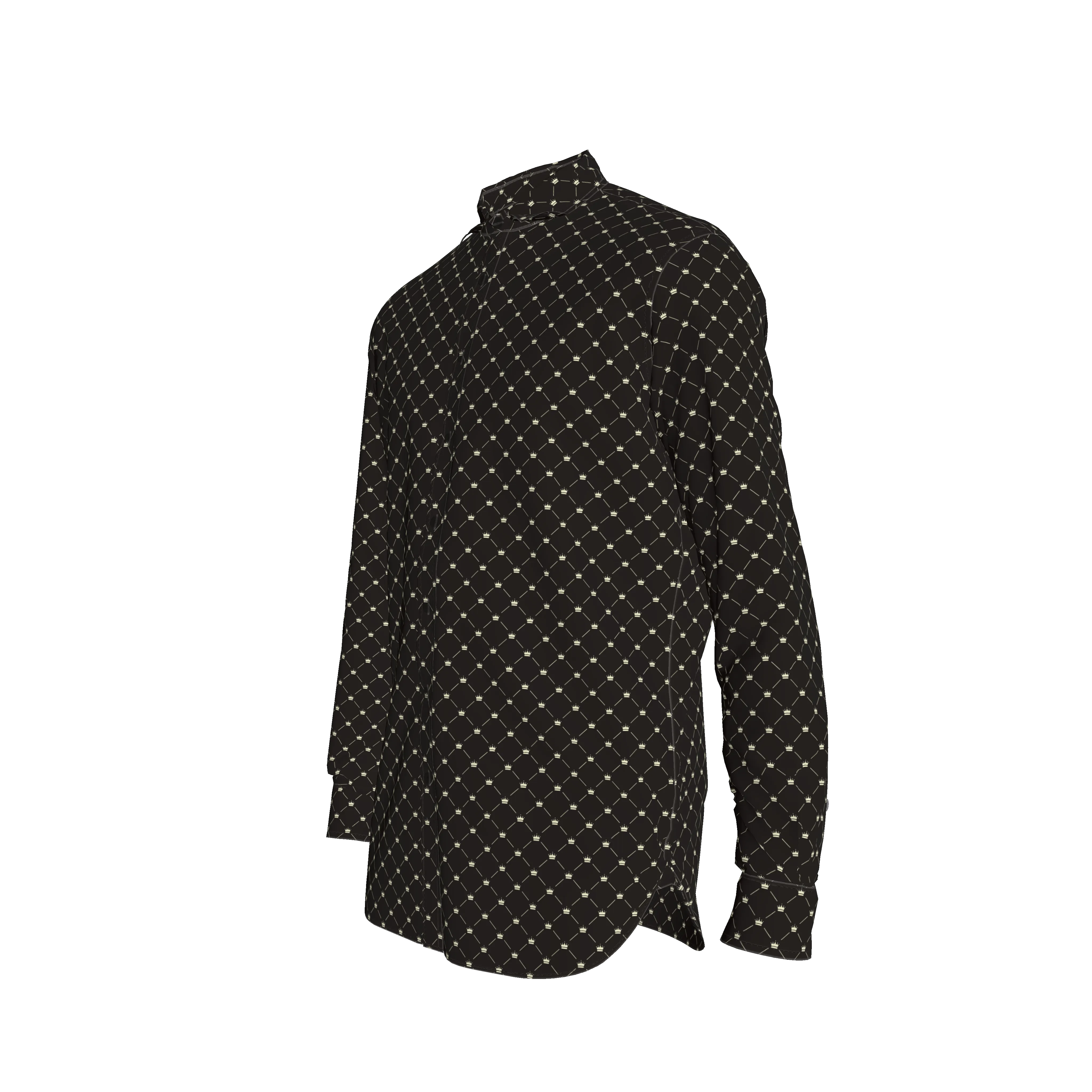 Crown and Lines Silver on Black Structured Linen Dress Shirt