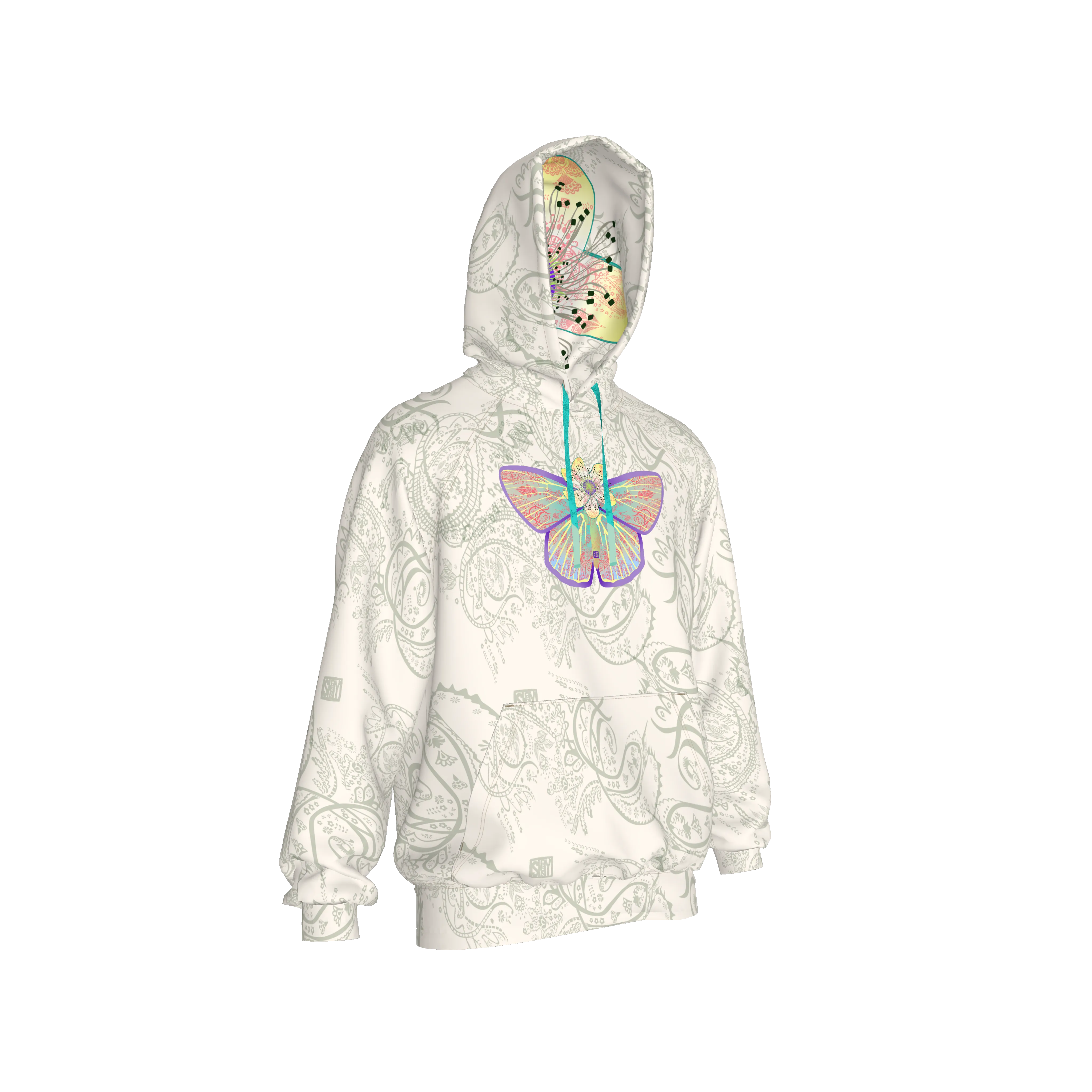 White Morpho Hoodie with Flower-headed butterfly