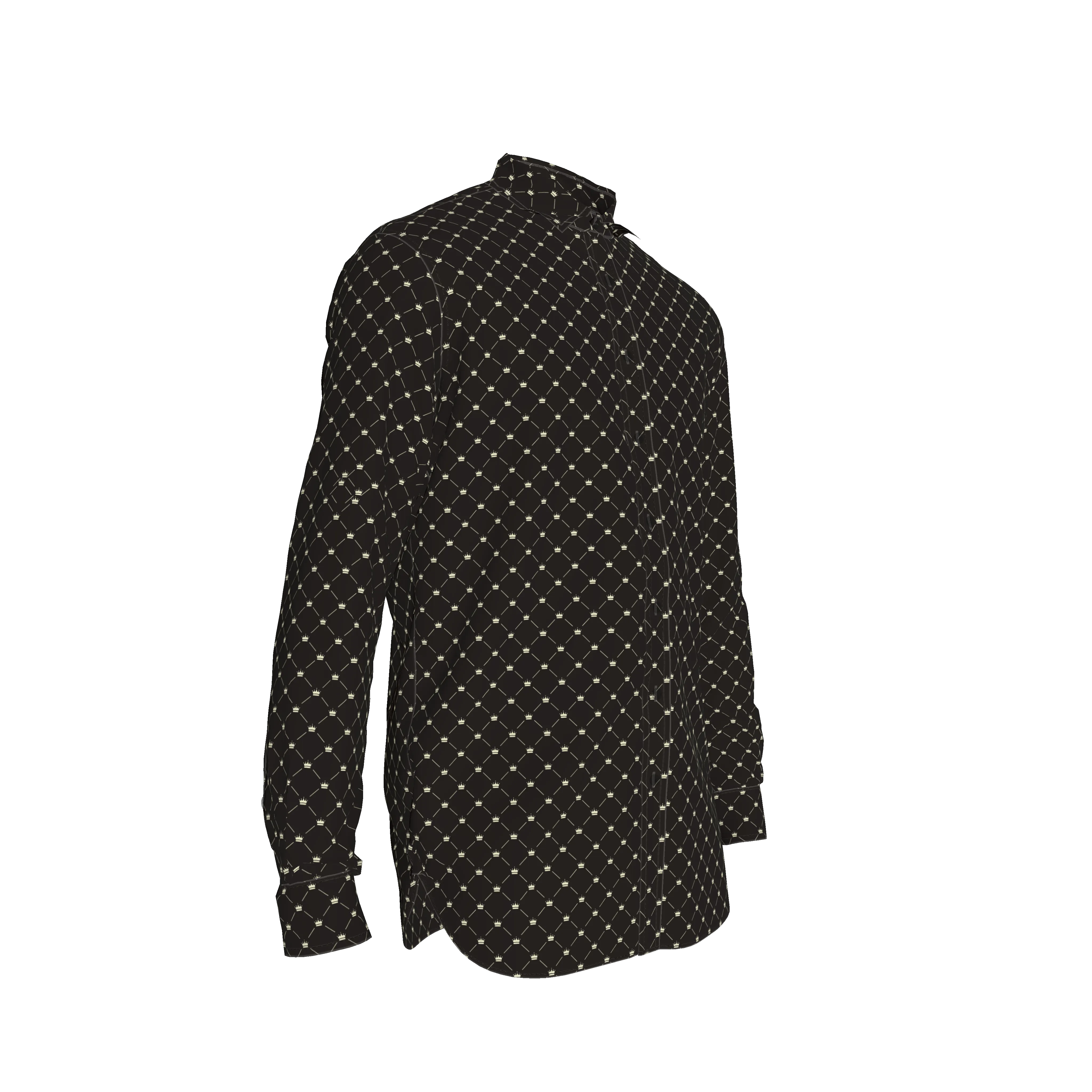 Crown and Lines Silver on Black Structured Linen Dress Shirt