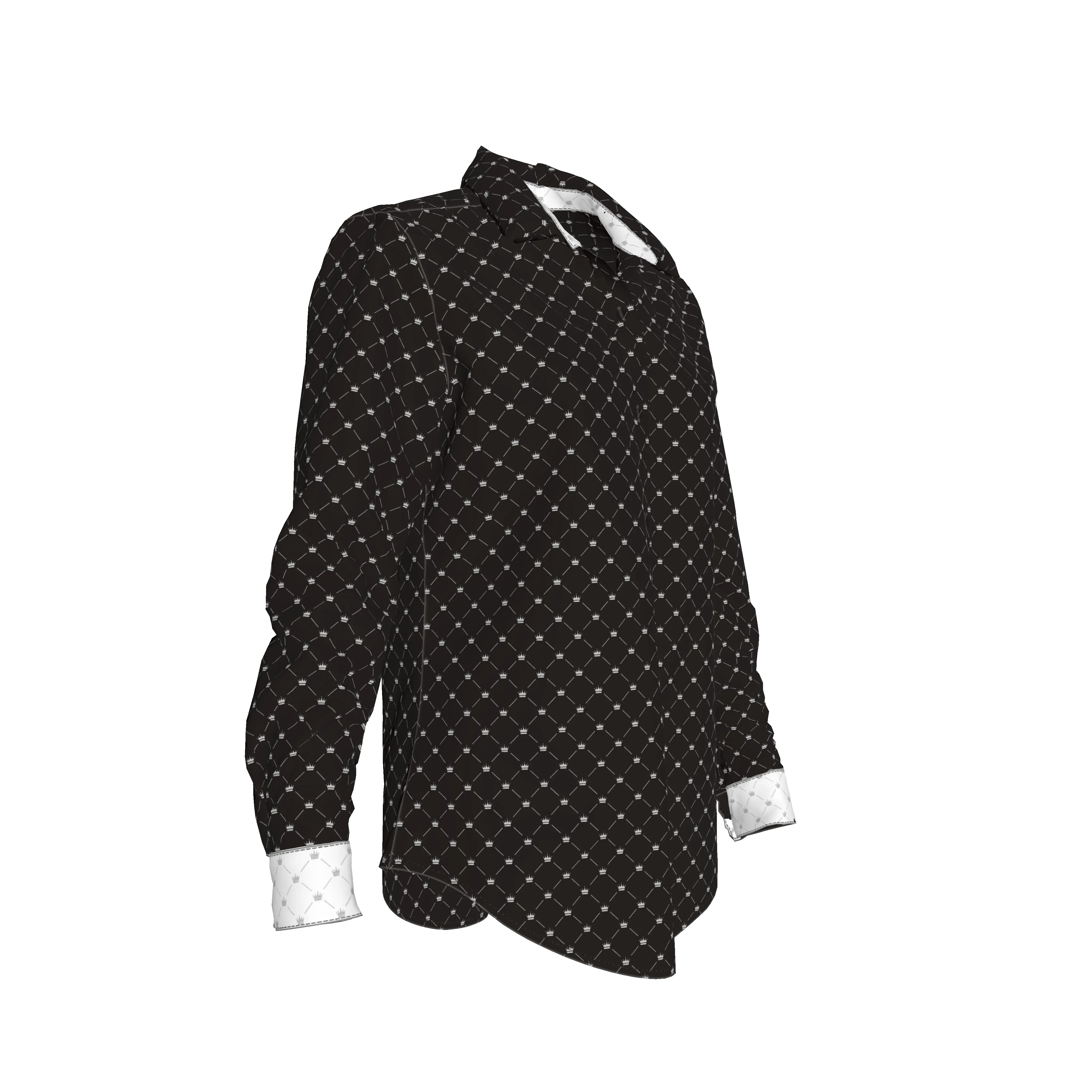 Crown and Lines Silver on Black Button Front Shirt