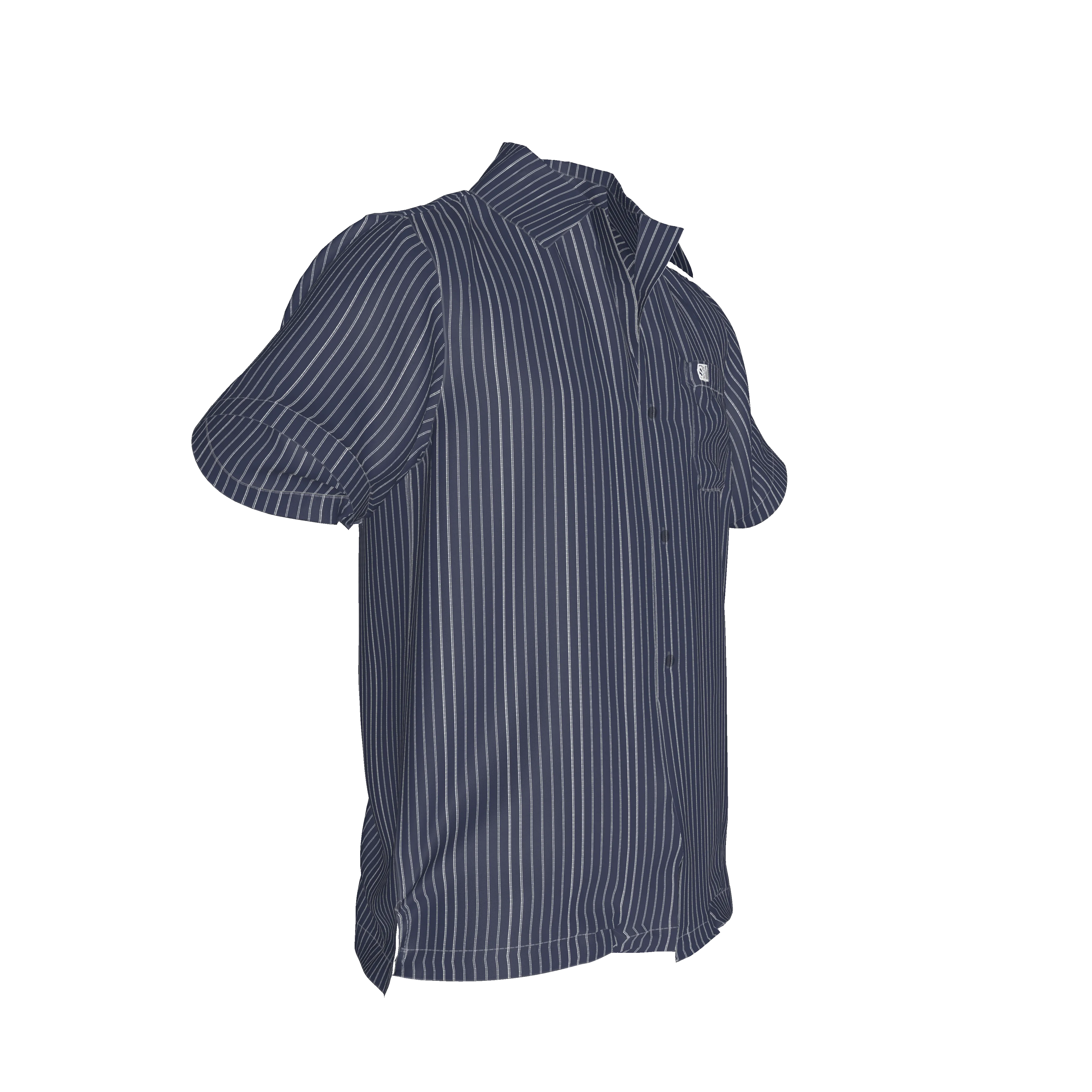 White on Dk Blue Pinstriped Short Sleeve Men’s Shirt with Collar